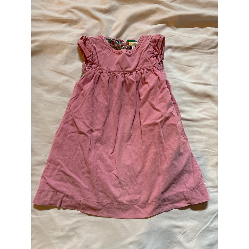 Mini Boden Corduroy Dress Kids 5-6Y Pink Excellent Ruffle Sleeve Floral Lining